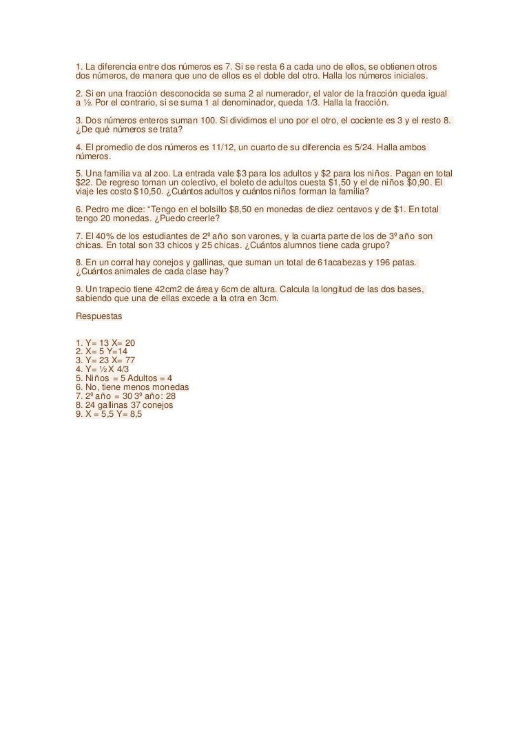 El Doble De La Diferencia De Dos Números Problemas con dos incognitas