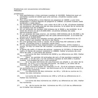 Problemas con ecuaciones simultáneas