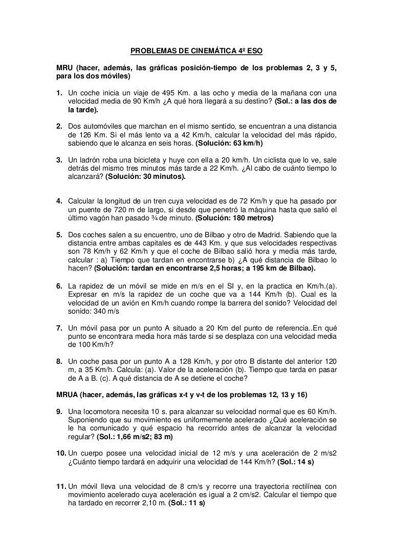 A Cuanto Se Rompe La Barrera Del Sonido Problemas de cinemática 4º eso
