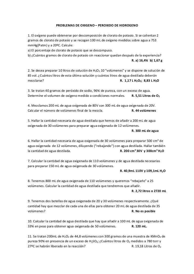 Problemas De Oxigeno Peroxido De Hidrogeno
