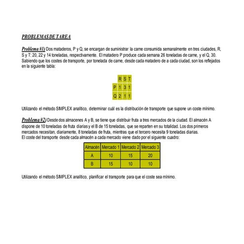 Problemas de tarea trasporte
