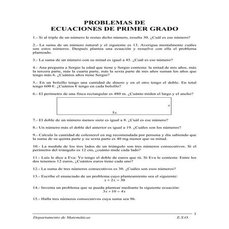 Problemas ecu 1º grado