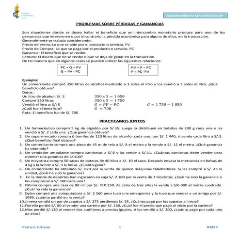 Problemas sobre ganancias y pérdidas