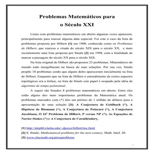Problemas em aberto da matemática