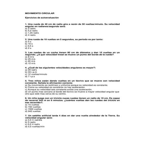 Nivel 0B: Problemas Movimiento Circular