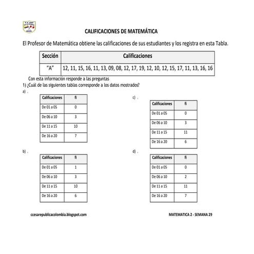 Problemas propuestos de tabla de frecuencias ccesa007