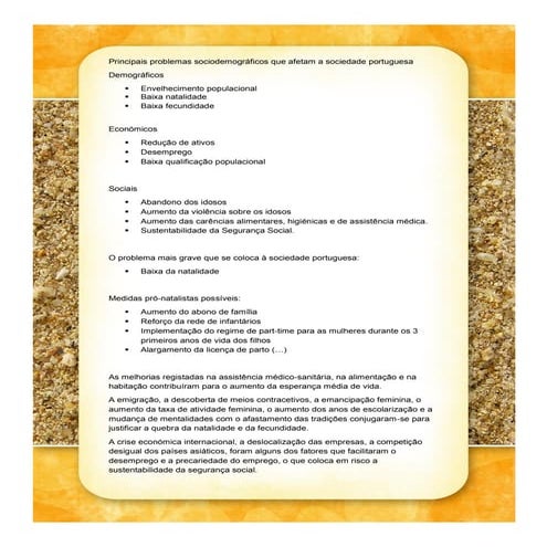 Principais problemas sociodemográficos 