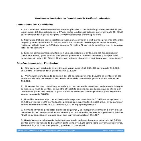 Problemas Verbales de Comisiones Graduadas & Tarifas Graduadas