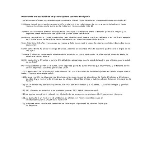 Problemas y ecuaciones de primer grado