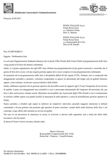 Problematiche ferie filiale nord