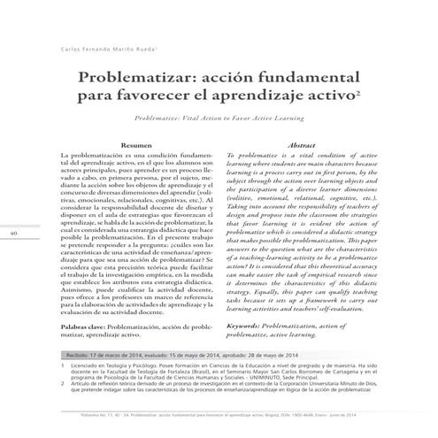 Problematizar acción fundamental para favorecer el aprendizaje activo