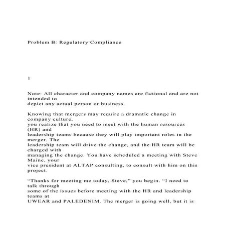 Problem B Regulatory Compliance     1  No.docx