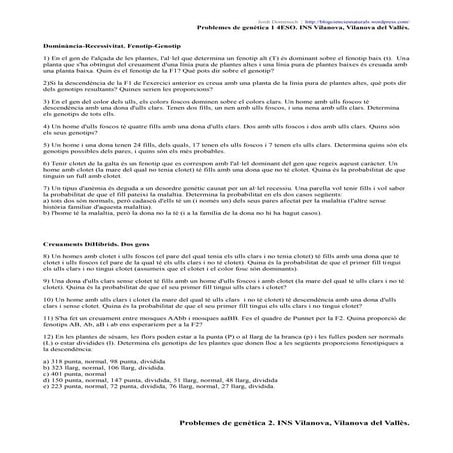 Problemes de genètica diversos 4 eso