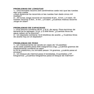 Problemes de longitud, ,masa,capacidad