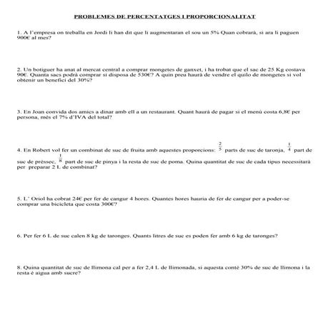 Problemes de percentatges i proporcionalitat