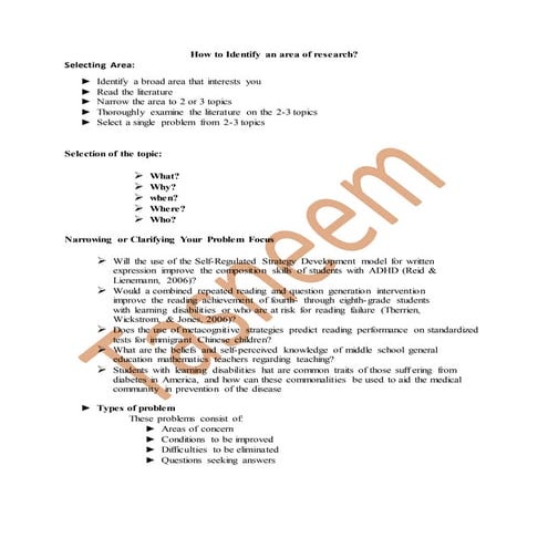 How to identify a problem/topic for research? (https://youtu.be/r8Qj5D38GQU)