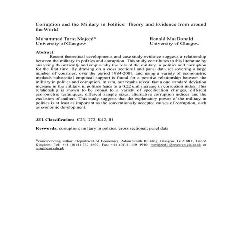 Corruption and the Military in Politics