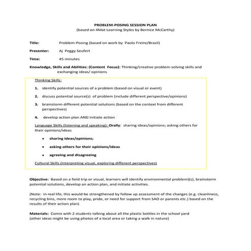 Problem Posing Session Plan