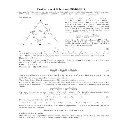 Problems and solutions, inmo 2011