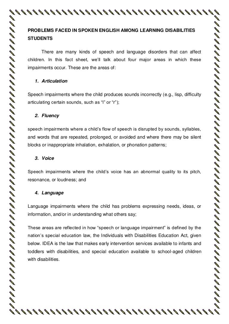 Problems Faced In Spoken English Among Learning Disabilities Students