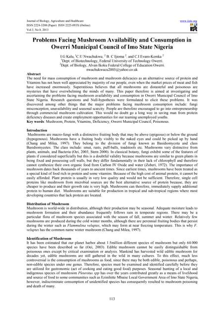 Problems facing mushroom availability and consumption in owerri municipal cou...