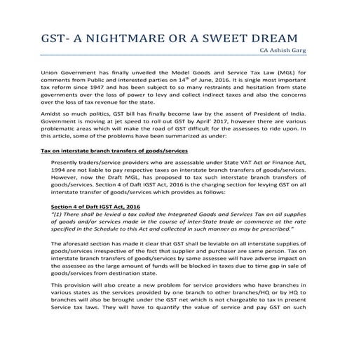 GST- A NIGHTMARE OR A SWEET DREAM