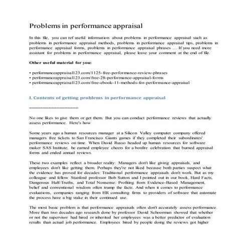 Problems in performance appraisal