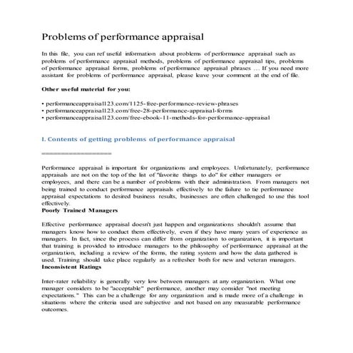 Problems of performance appraisal
