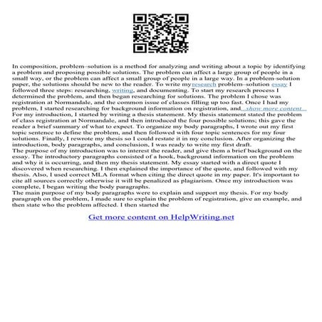 Problem Solution Essays Examples | PDF