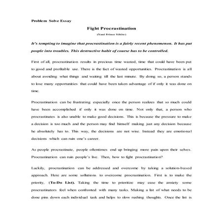 Problem Solve Essay - Fight Procrastination