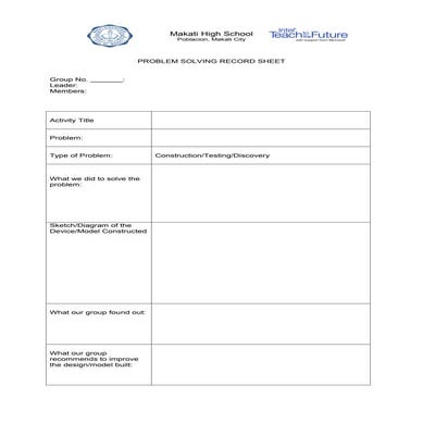 Problem solving record sheet