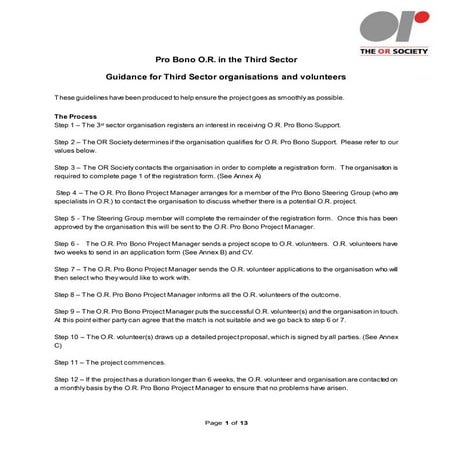 Pro bono O.R. project guidelines