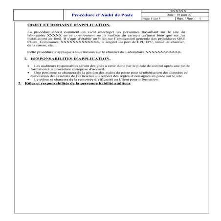 Procédure audit de poste