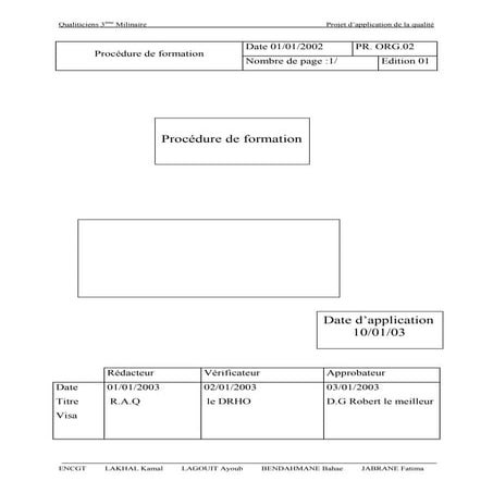 Procédure de formation