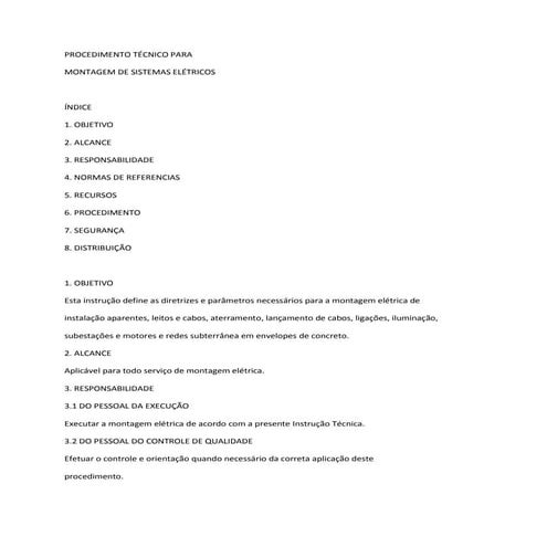Procedimento de  montagem elétrica