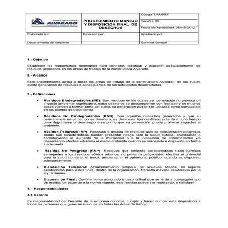Procedimiento de manejo de desechos solidos