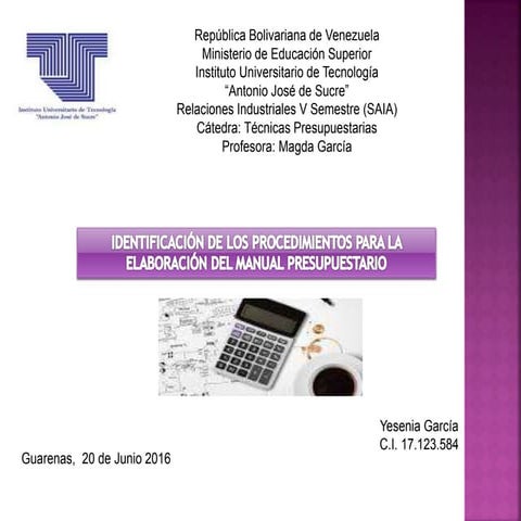 Procedimiento para la elaboración de manual presupuestaria