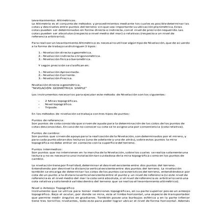 Procedimientos en levantamientos altimétricos