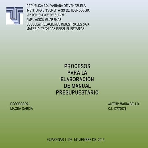 Procedimientos para la elaboración de presupuestos