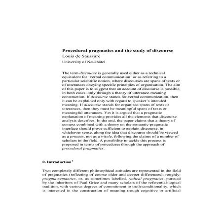 Procedural Pragmatics and the studyof discourse