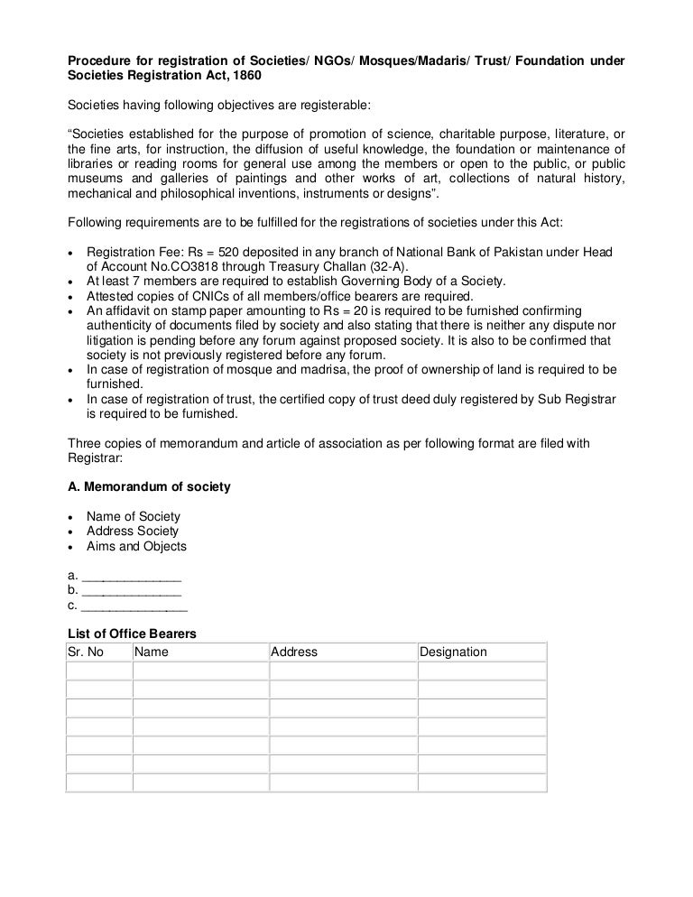 Procedure forregistration
