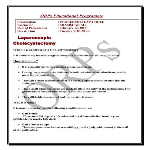 Procedure lap-chole                     shamshad ali