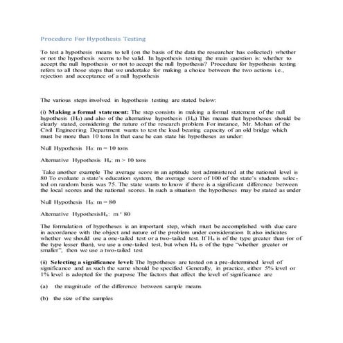Procedure For Hypothesis Testing
