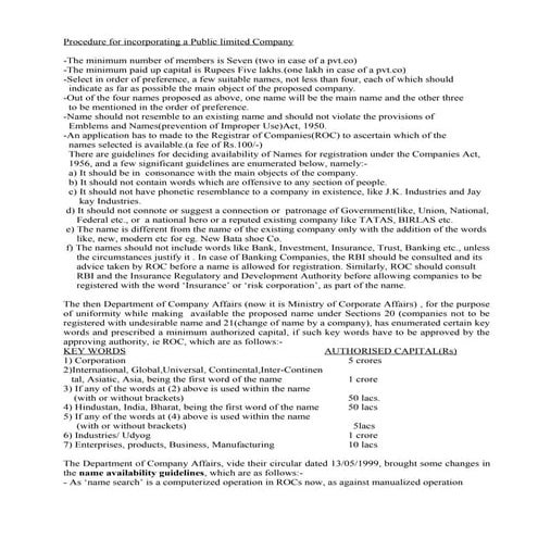 Procedure for incorporating a public limited company