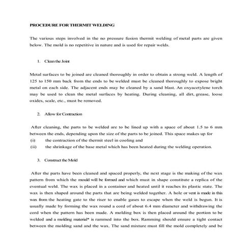 Procedure for thermi welding 