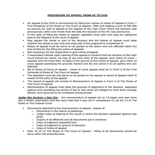 Procedure of appeal from high court to court of appeal 