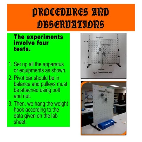 Procedures and observations for principle of moment experiment