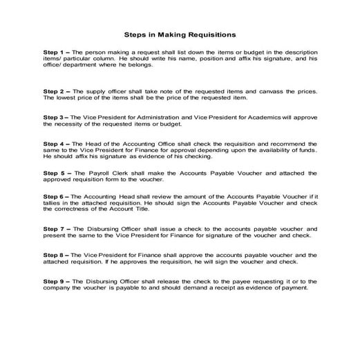 Procedures in making requisition