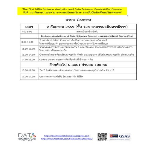 Schedule The First NIDA Business Analytics and Data Sciences Contest Conferen...
