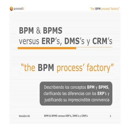 Proceedit 20101220 BPM &amp; BPMS versus ERPs, DMSs y CRMs